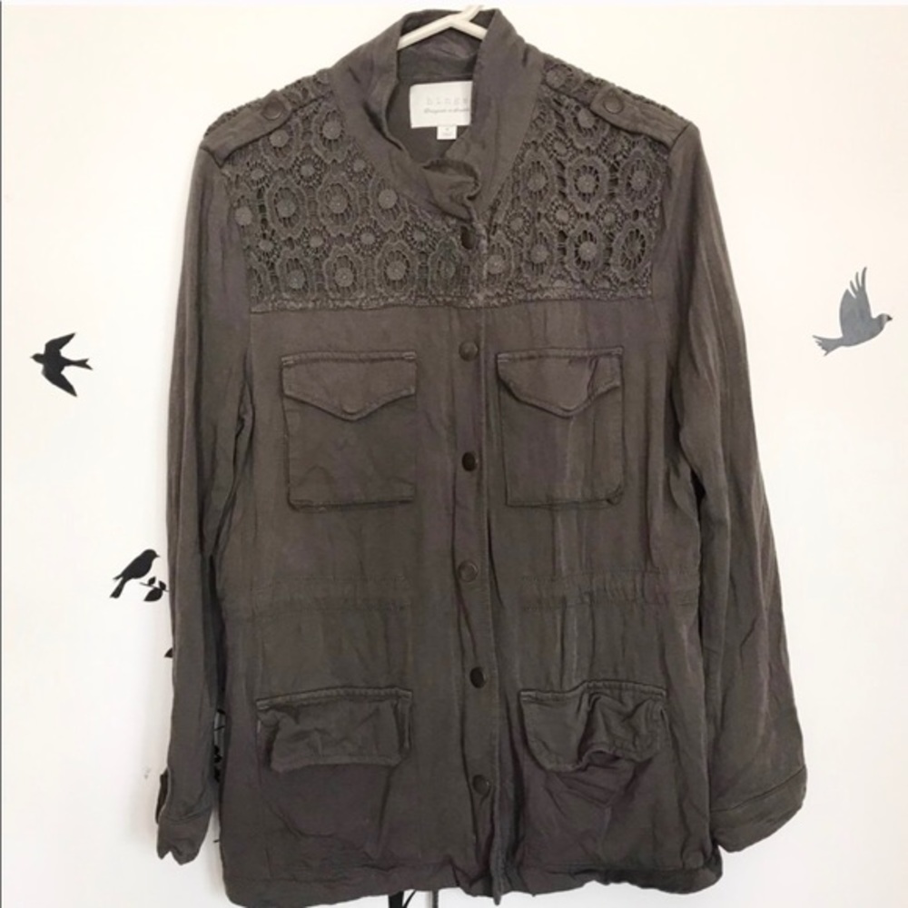 HINGE button zip up olive army green cargo pockets jacket utility crochet grunge